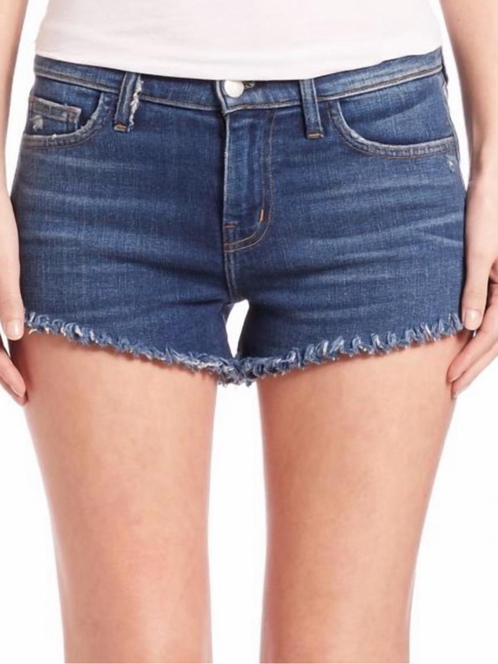 NEW L'AGENCE ZOE Perfect Fit Distressed Hem Denim Short - Blue 27